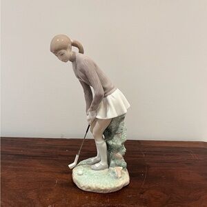 Lladro Lady Golfer Figurine in Cream and Brown